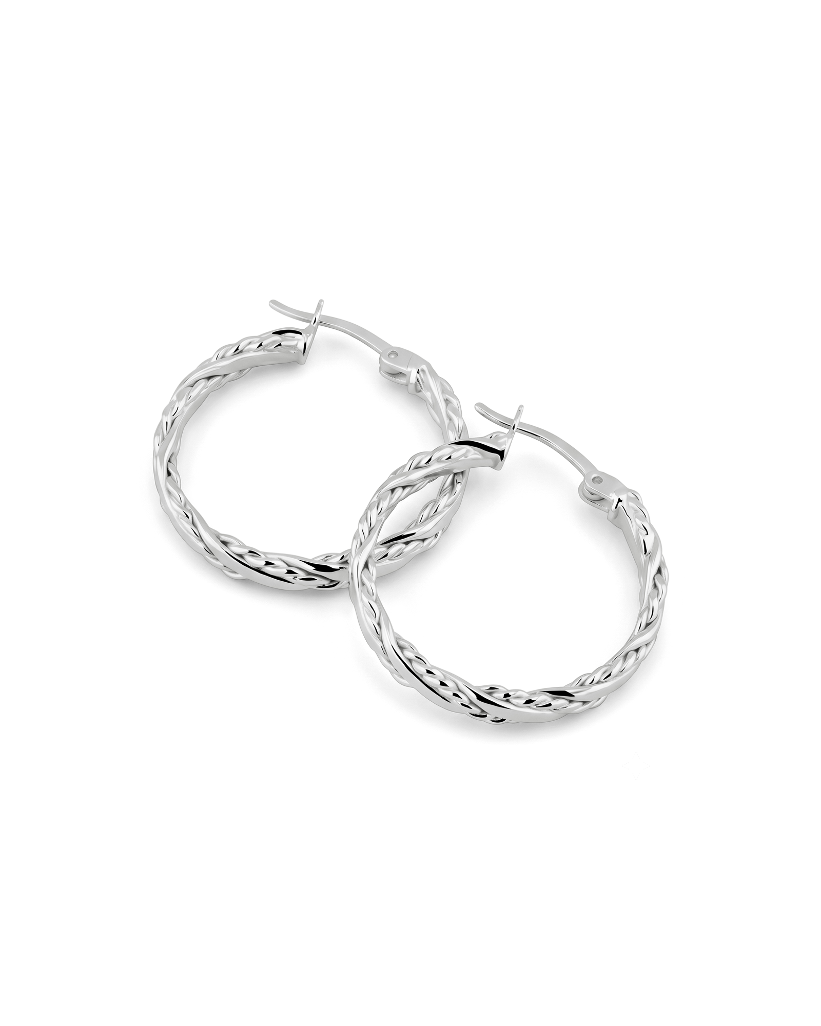 Tango Silver Hoop Earrings by Lavana, full hoop with polished and textured halves on a flat profile