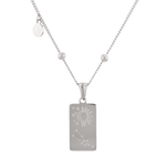 Taurus Silver Zodiac Tag Necklace by Lavana, engraved tag with constellation on beaded chain, back view