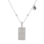 Taurus Silver Zodiac Tag Necklace by Lavana, engraved tag with constellation on beaded chain, front view