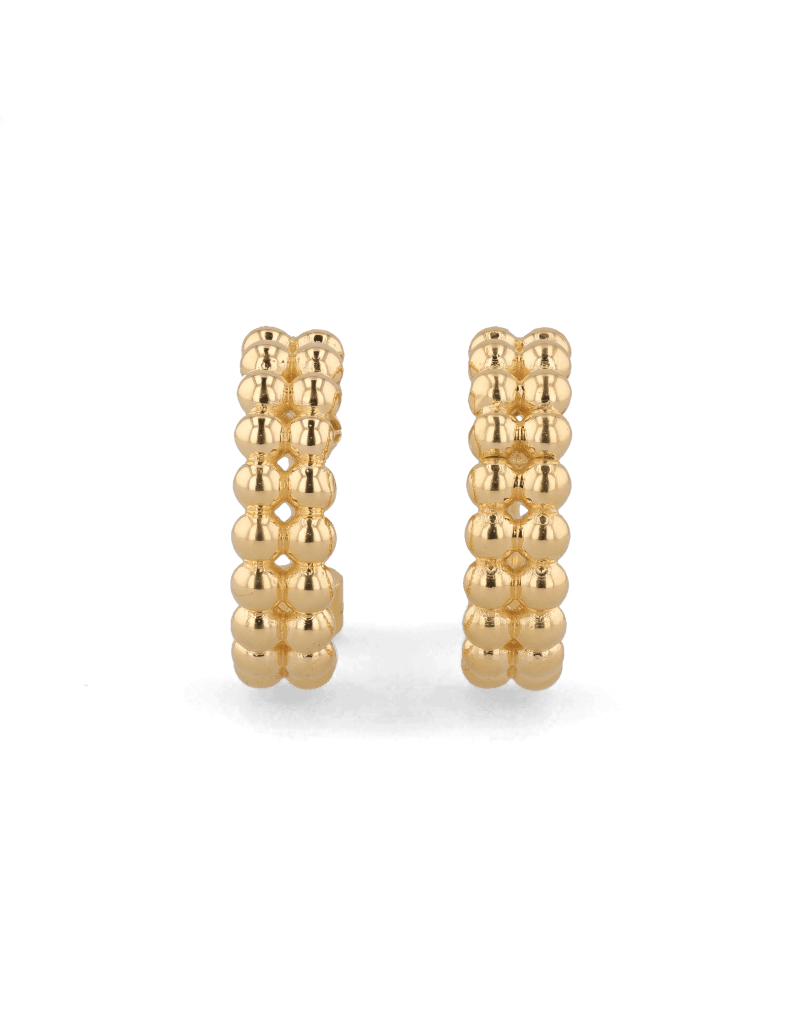 Tiny Pebbles Gold Hoop Earrings by Lavana, double row of polished beads in an open hoop