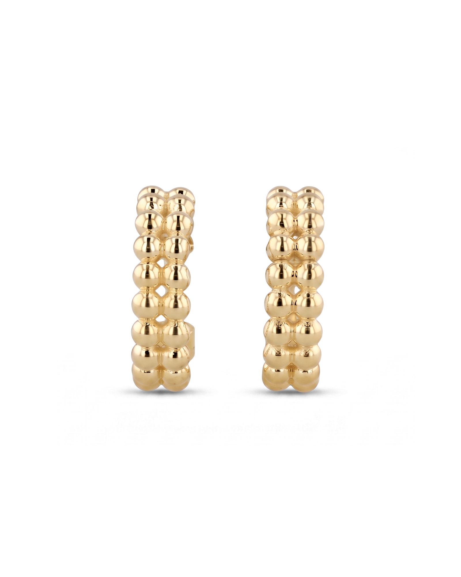 Tiny Pebbles Gold Hoop Earrings by Lavana, double row of polished beads in an open hoop
