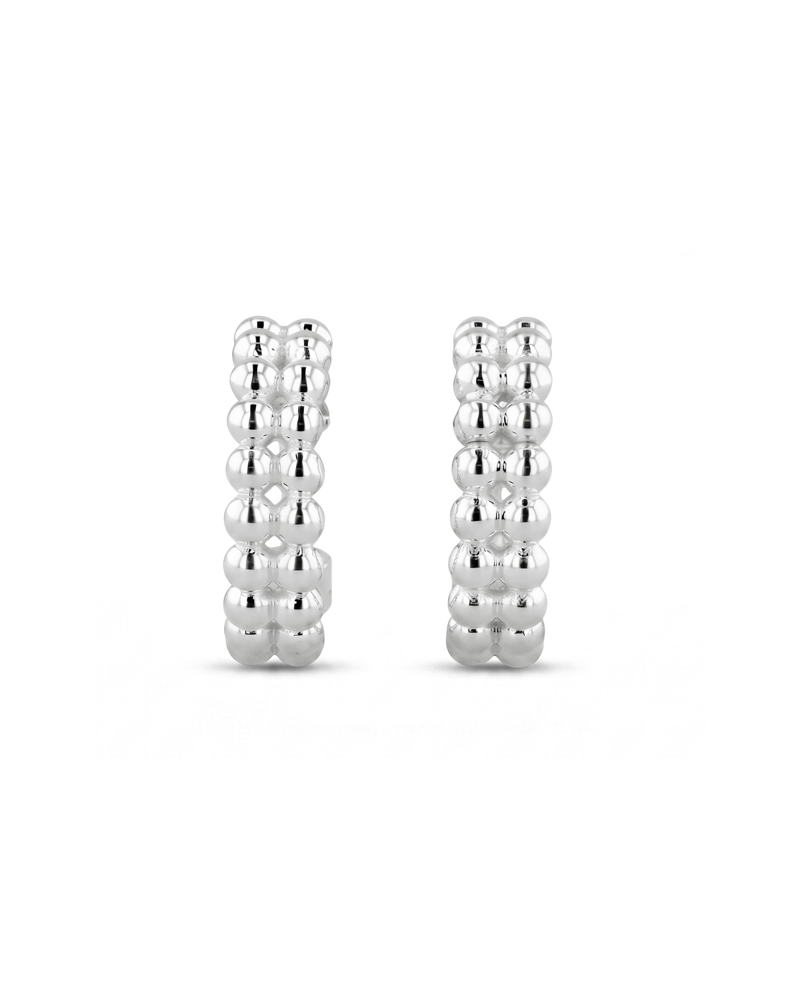 Tiny Pebbles Sterling Silver Hoop Earrings by Lavana, two rows of polished beads in an open hoop