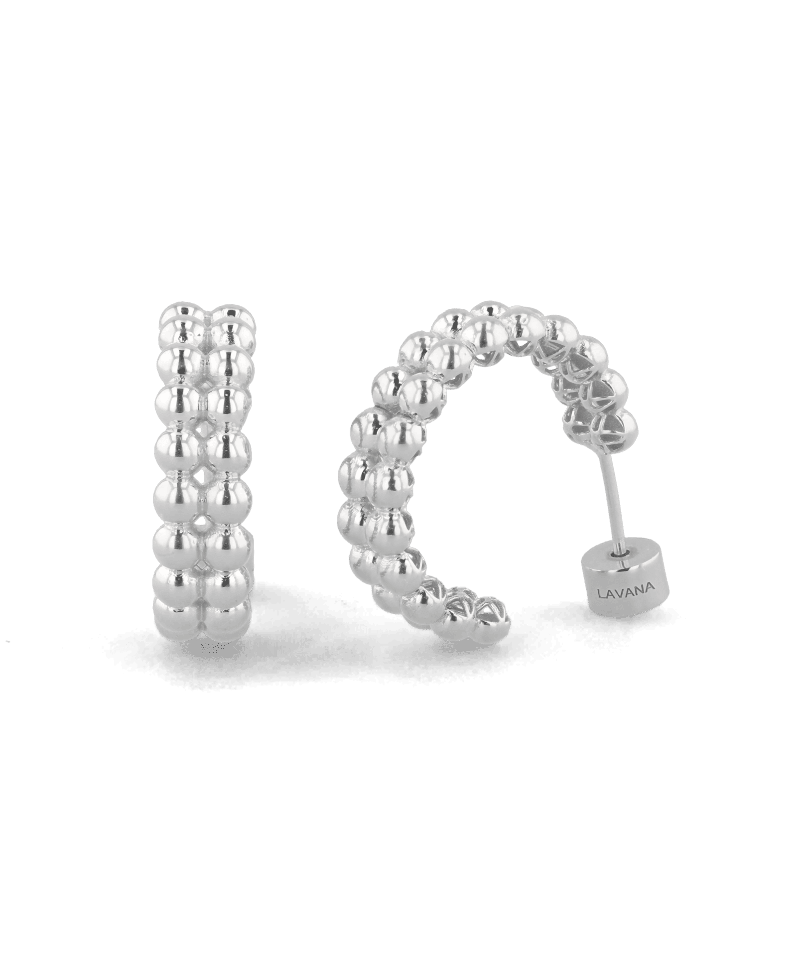 Tiny Pebbles Sterling Silver Hoop Earrings by Lavana, two rows of polished beads in an open hoop