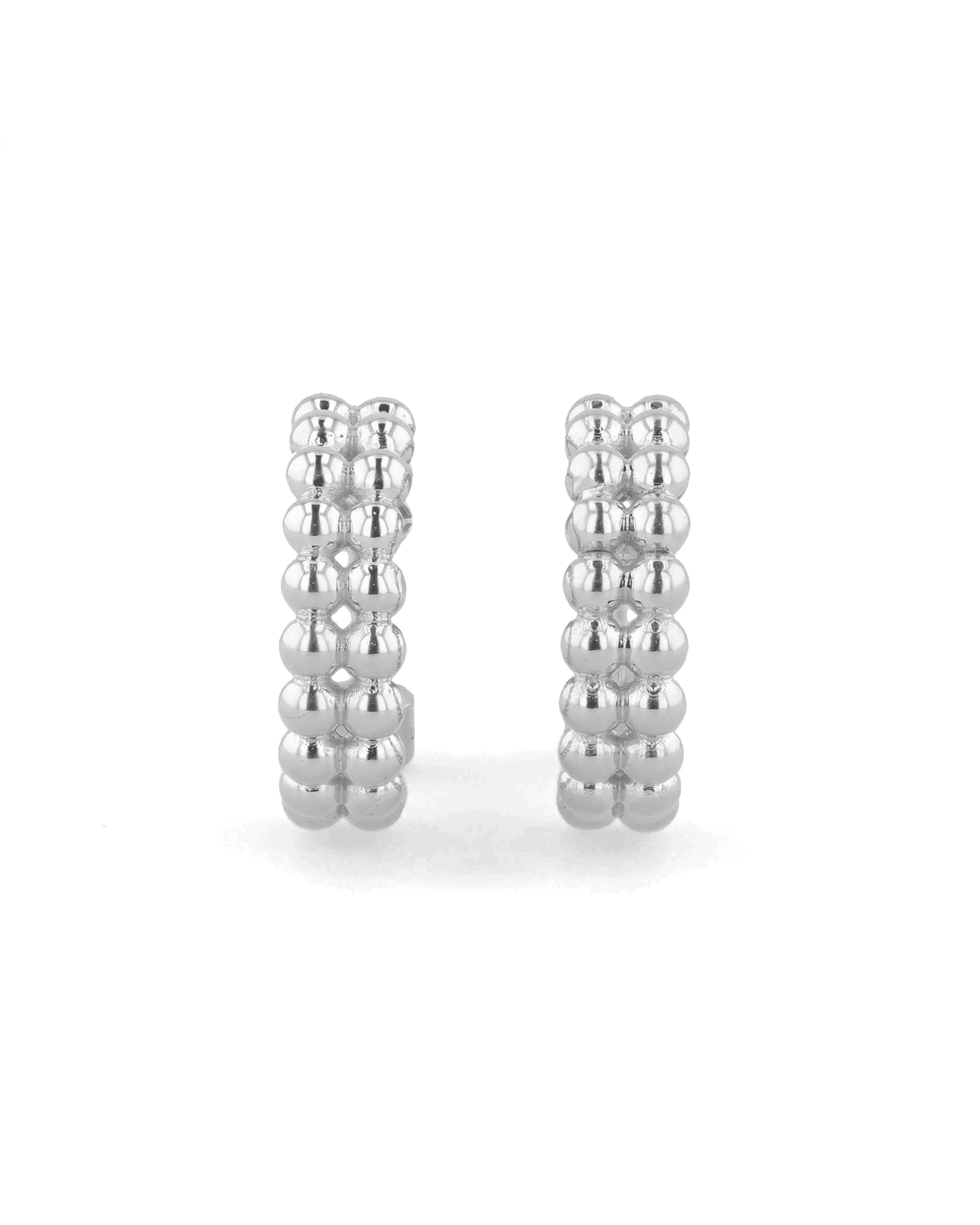 Tiny Pebbles Sterling Silver Hoop Earrings by Lavana, two rows of polished beads in an open hoop