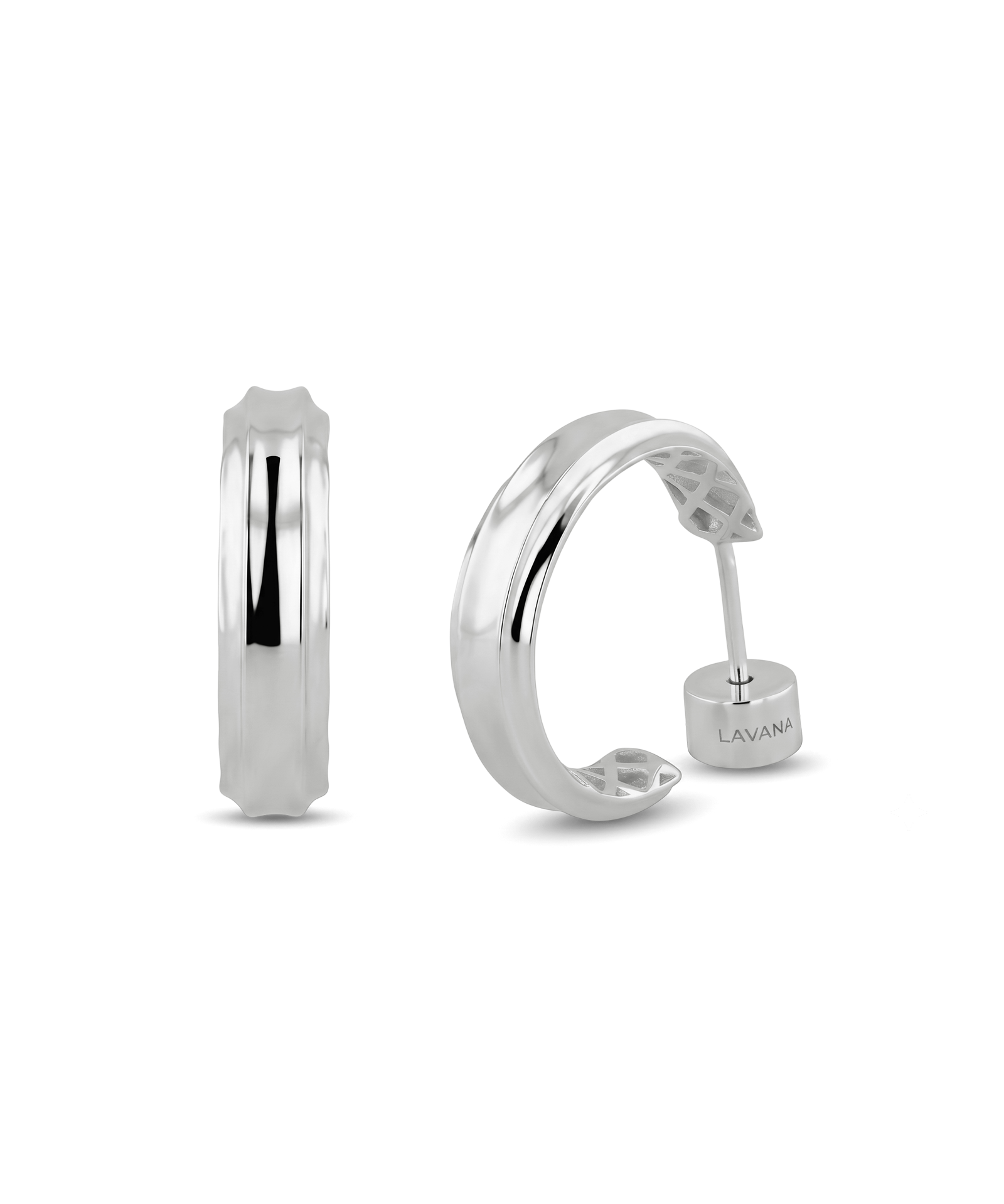 Tranquil Silver Hoop Earrings by Lavana, layered front with inner patterned gallery