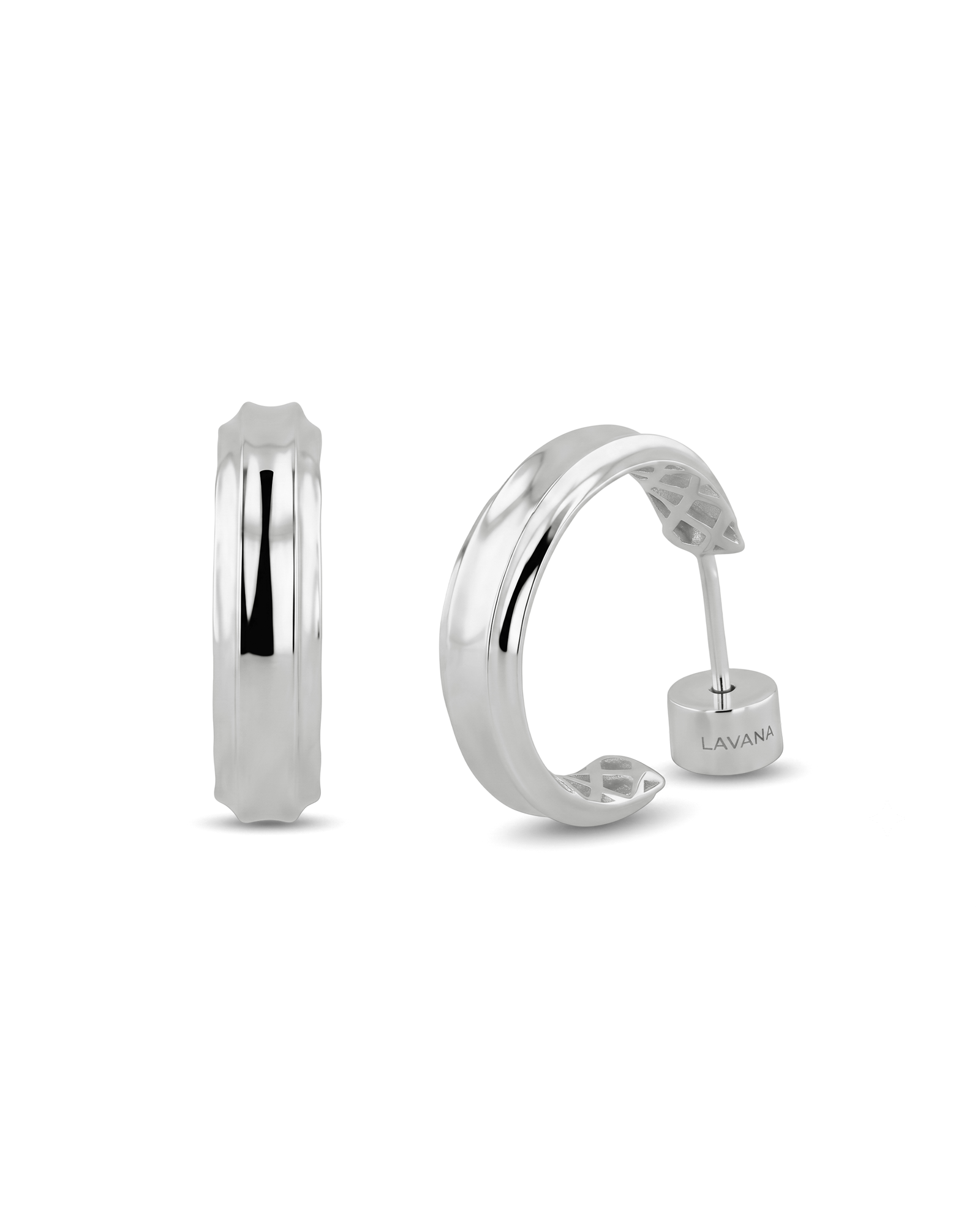 Tranquil Silver Hoop Earrings by Lavana, layered front with inner patterned gallery