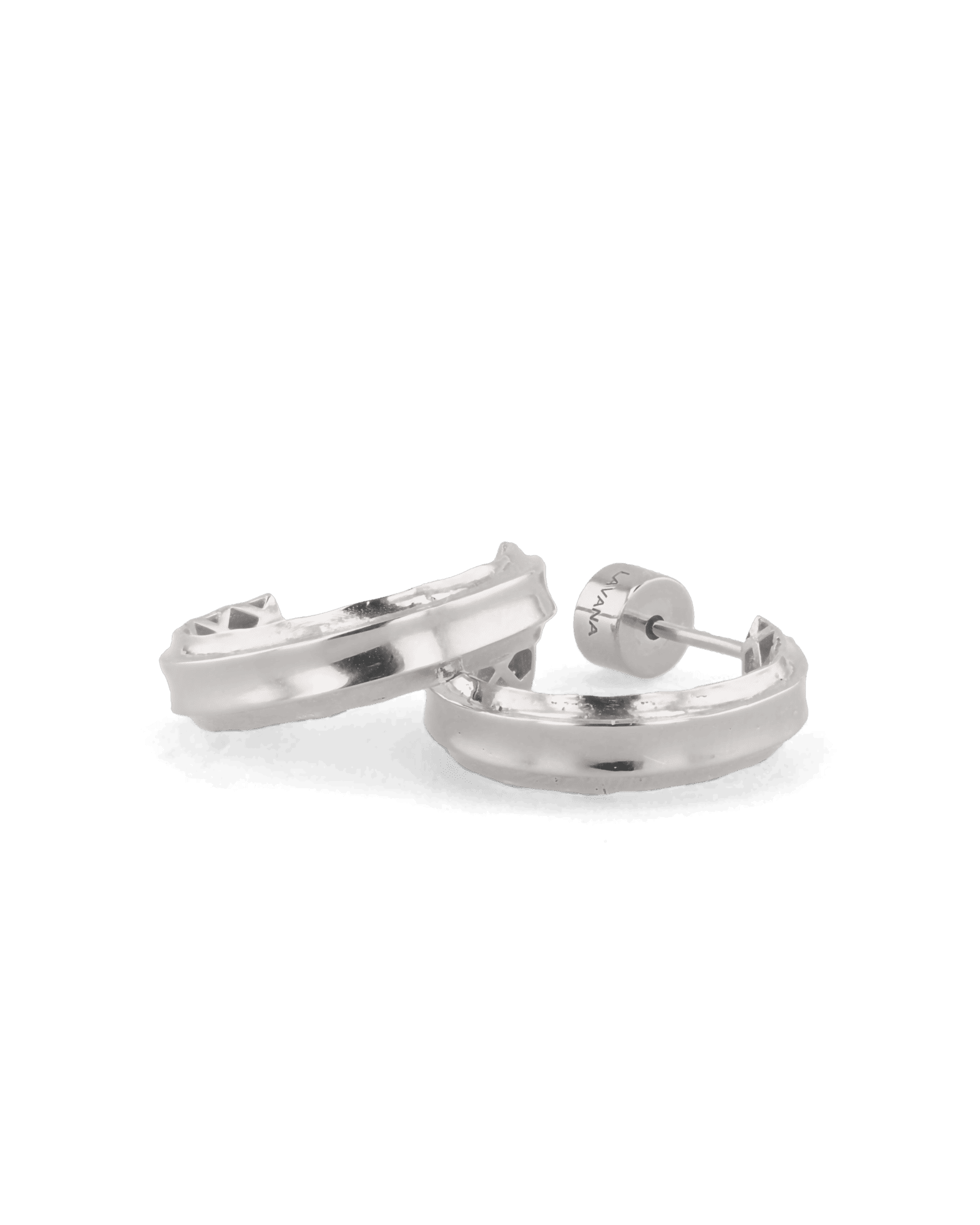 Tranquil Silver Hoop Earrings by Lavana, layered front with inner patterned gallery