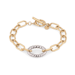 Treasure Two Tone Chain Bracelet by Lavana, with gold paperclip links, silver rope oval, and T-Bar clasp - 1