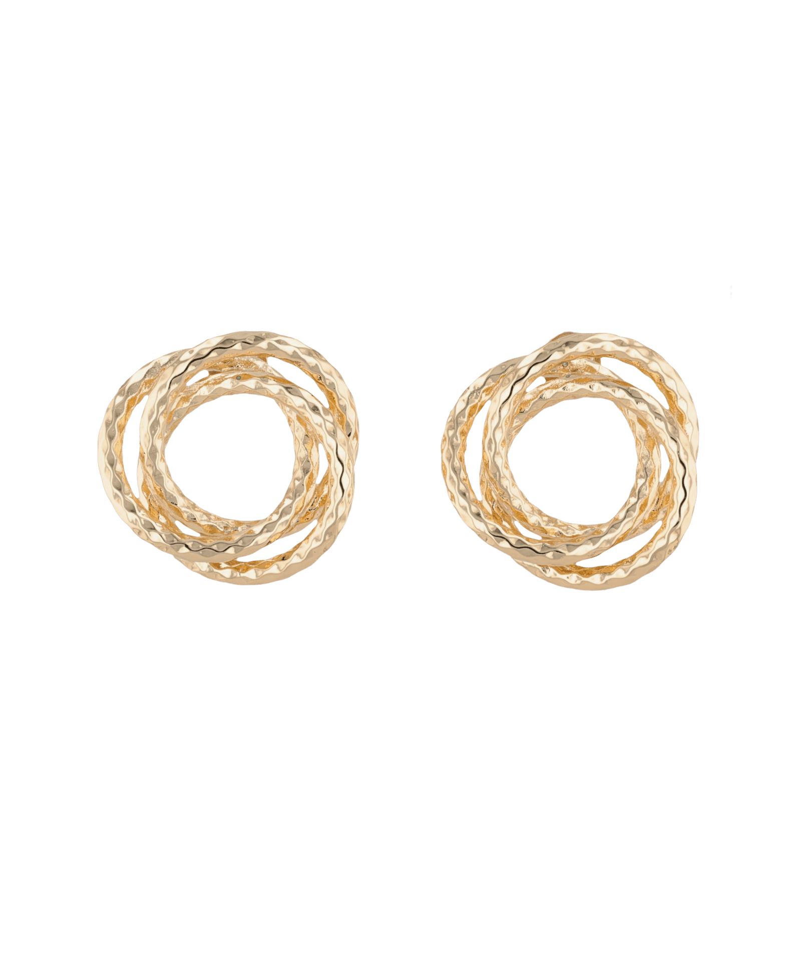 Trinity Gold Stud Earrings by LAVANA, polished swirl circle studs