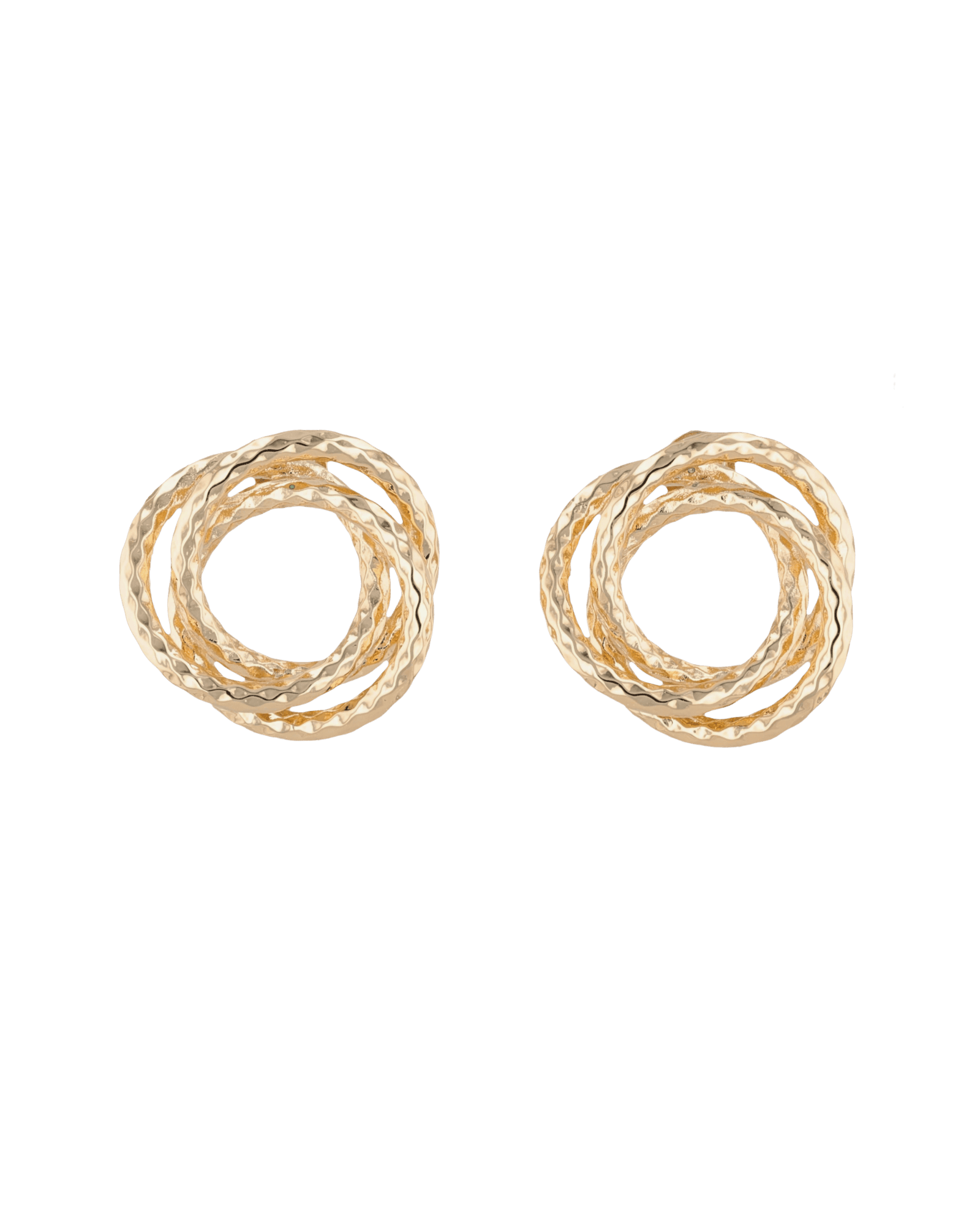 Trinity Gold Stud Earrings by LAVANA, polished swirl circle studs