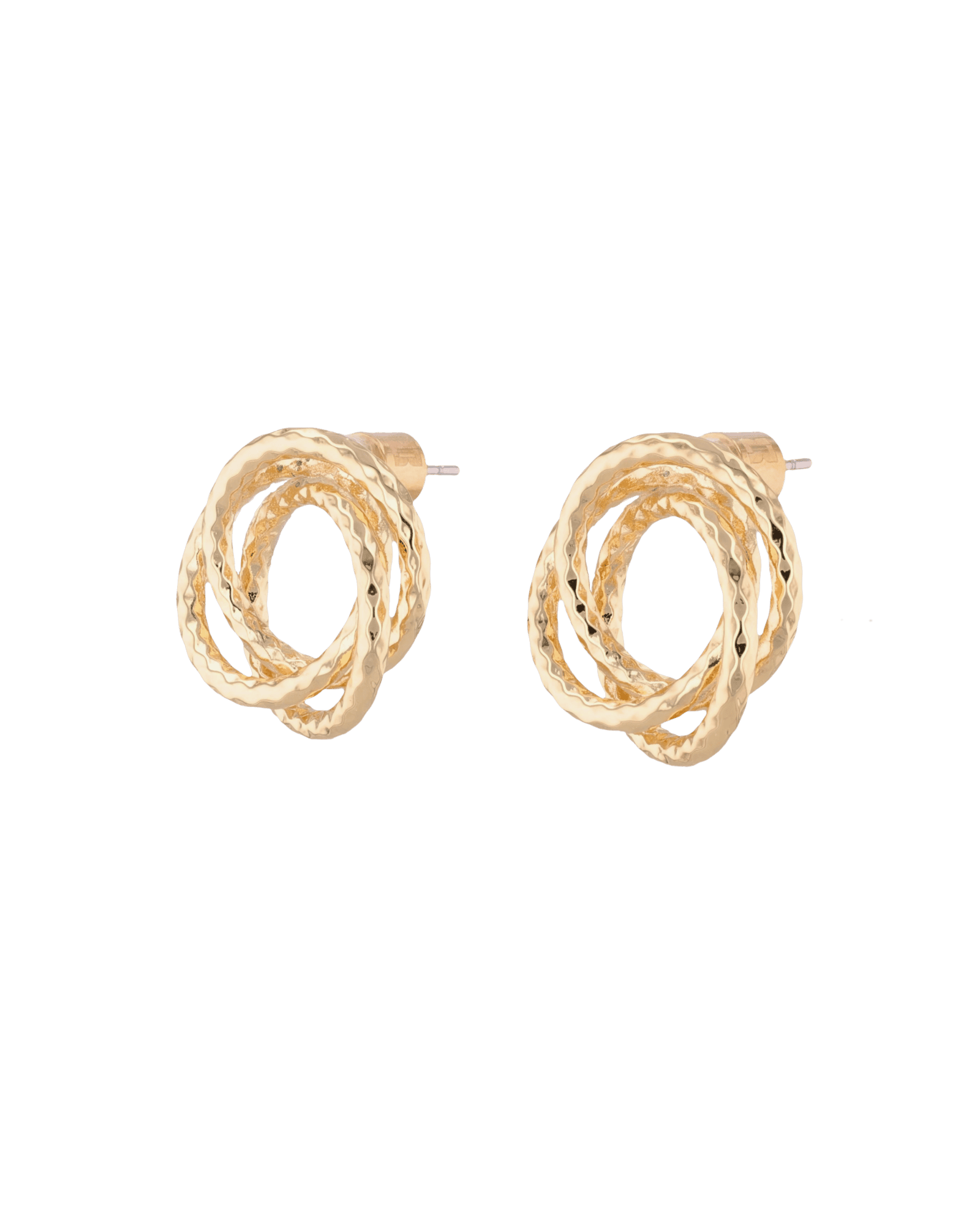 Trinity Gold Stud Earrings by LAVANA, polished swirl circle studs