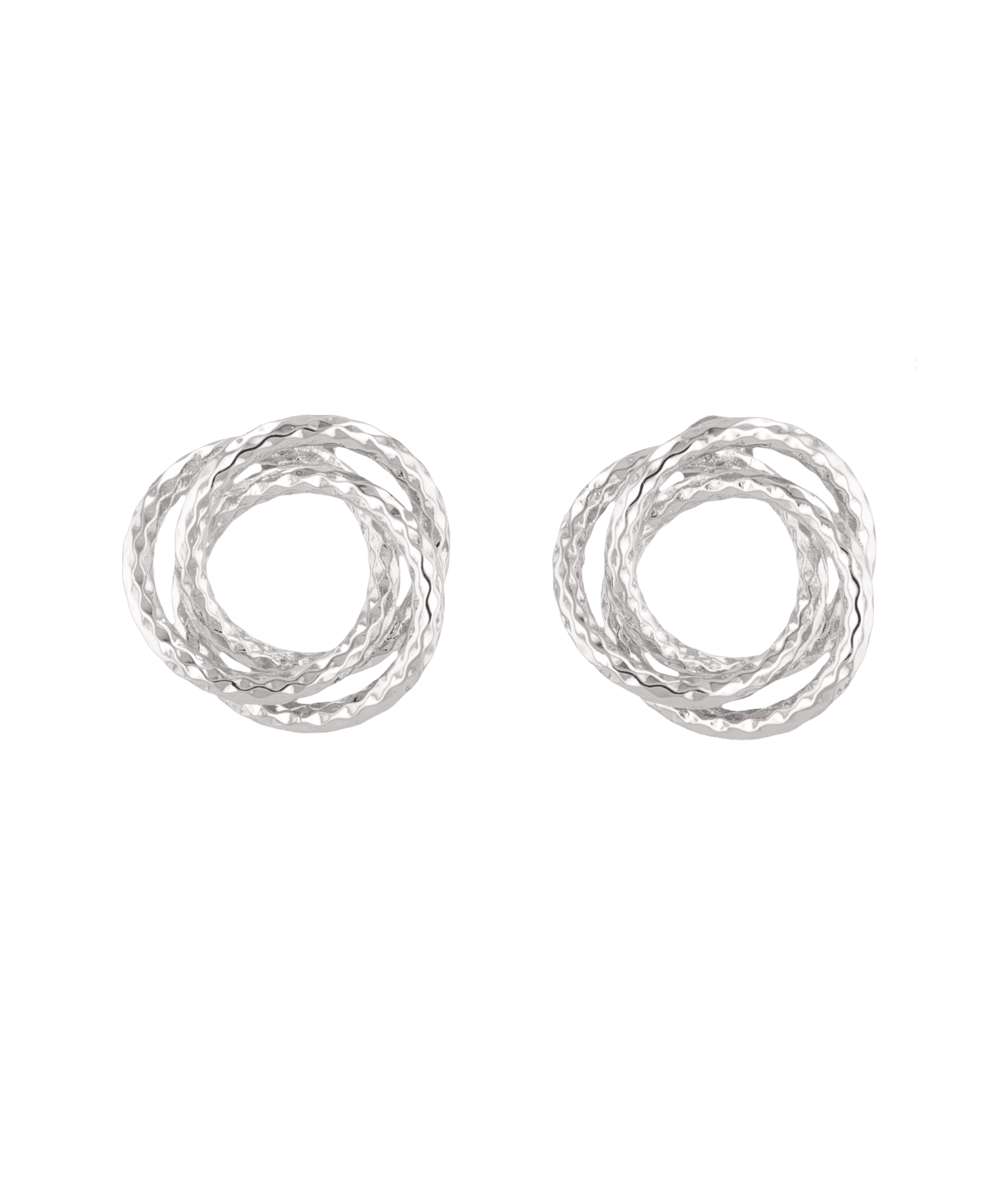 Trinity Silver Stud Earrings by LAVANA, polished swirl circle studs