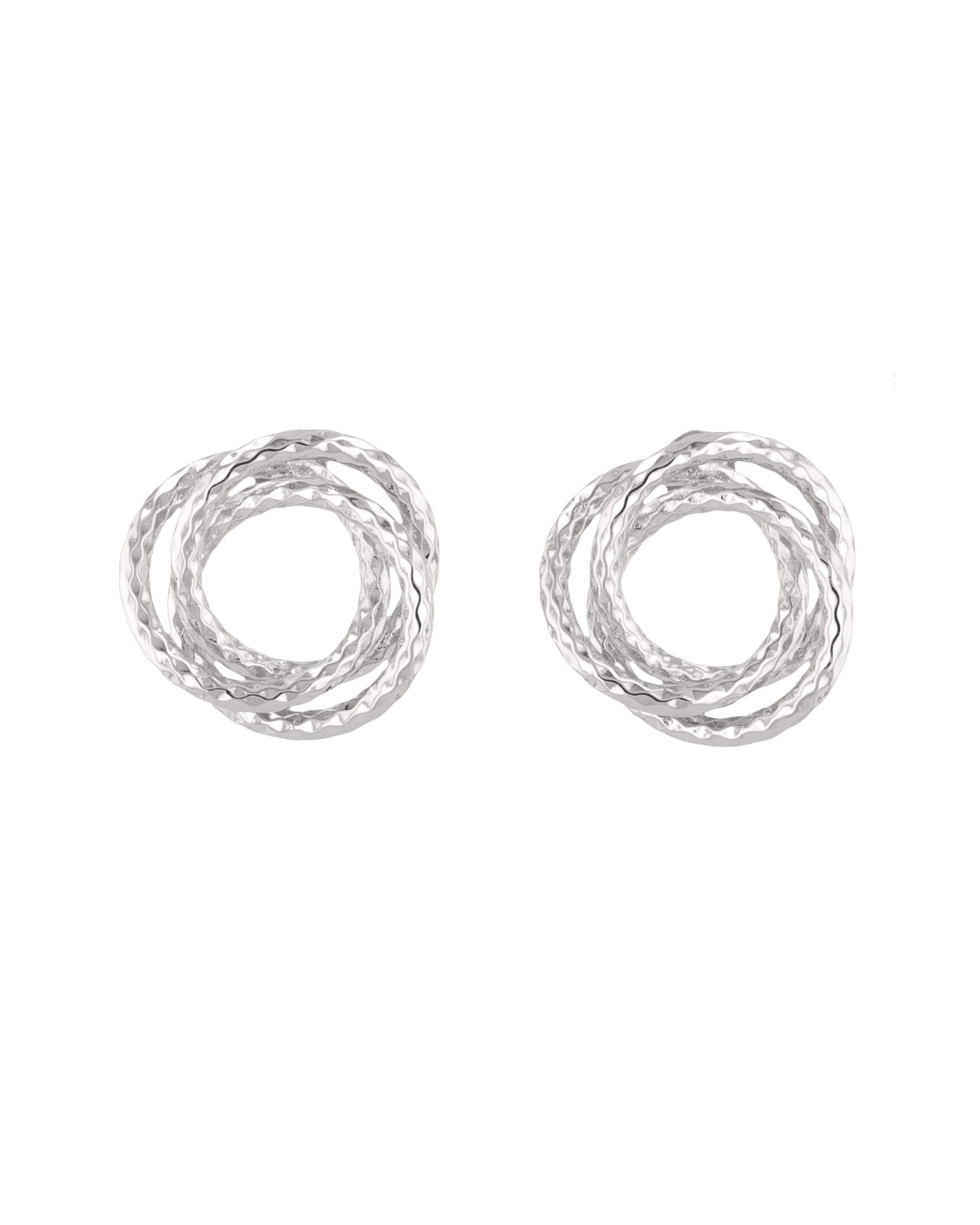 Trinity Silver Stud Earrings by LAVANA, polished swirl circle studs