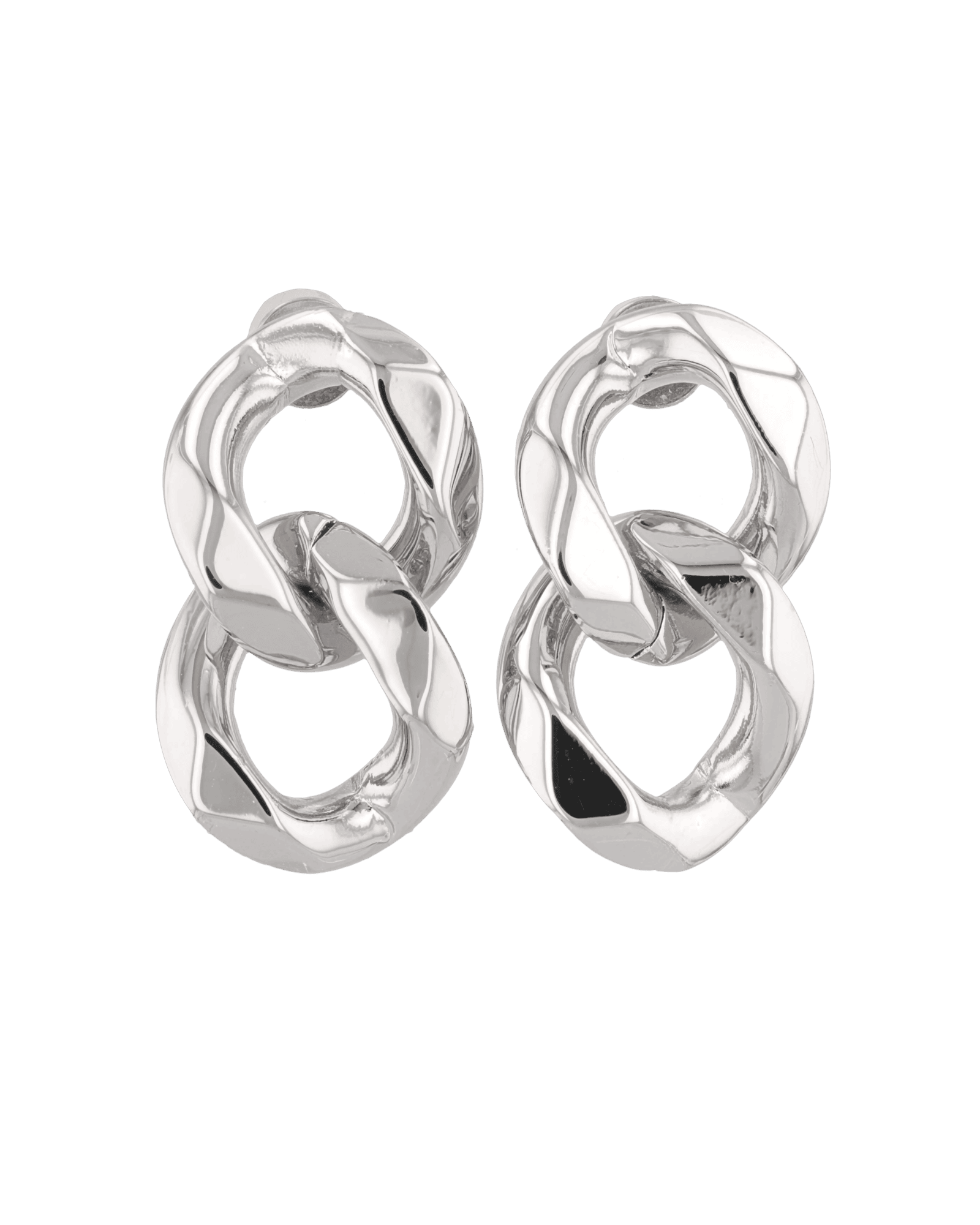 Twin Link Silver Drop Earrings by LAVANA, interlocked polished links