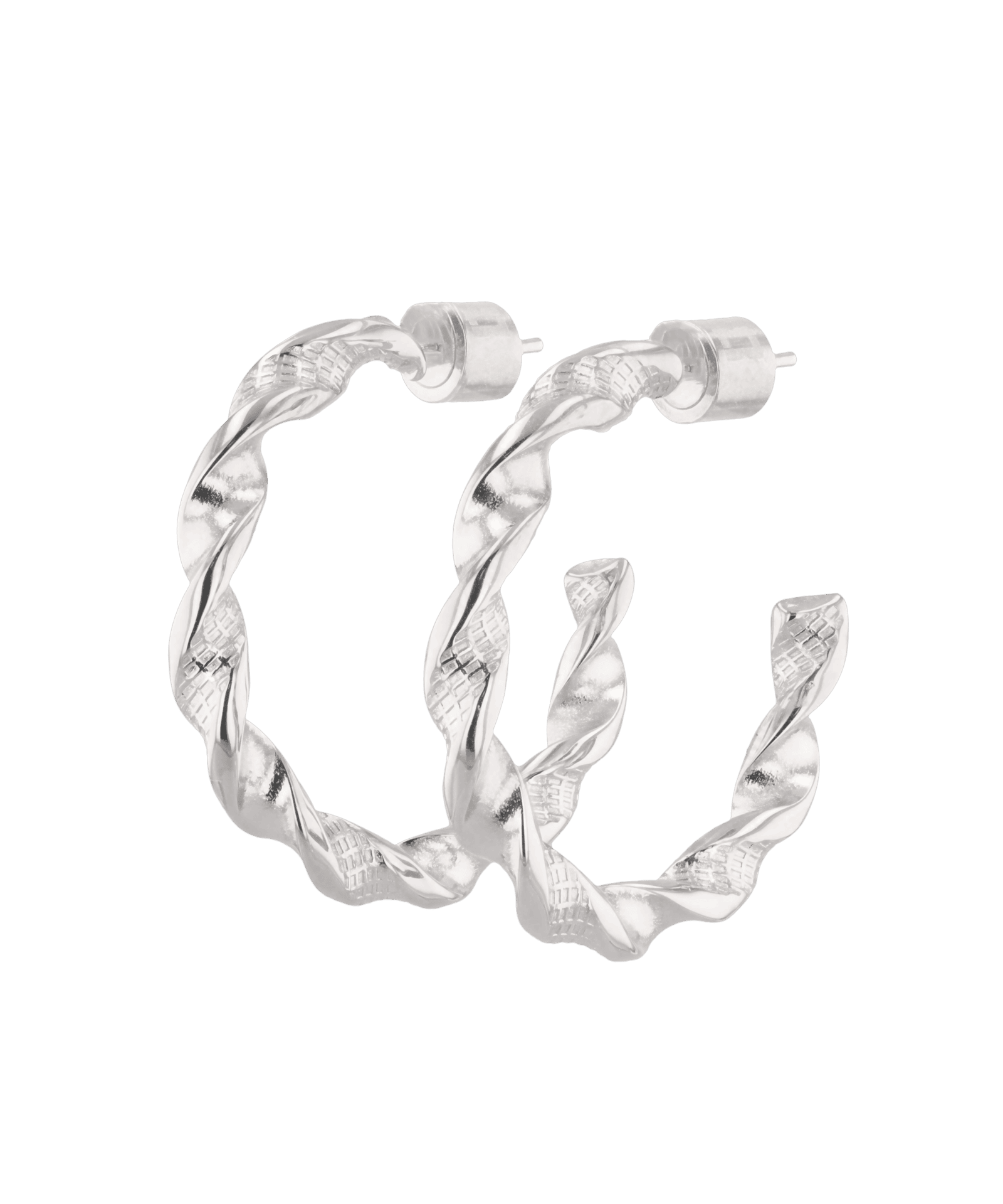 Twist Textured Silver Hoop Earrings by LAVANA, large sculptural twisted hoops