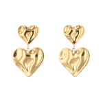 Twofold Heart Gold Stud Earrings by LAVANA, featuring a textured double heart drop