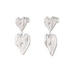 Twofold Heart Silver Stud Earrings by LAVANA, featuring a textured double heart drop
