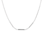 Valencia Beaded Tube Silver Chain Necklace by Lavana, with fine chain and polished beaded tube stations, front view