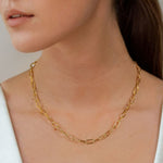 Verona Gold Paperclip Chain Necklace by Lavana on model with elongated polished links