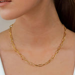 Verona Gold Paperclip Chain Necklace by Lavana on model with elongated polished links