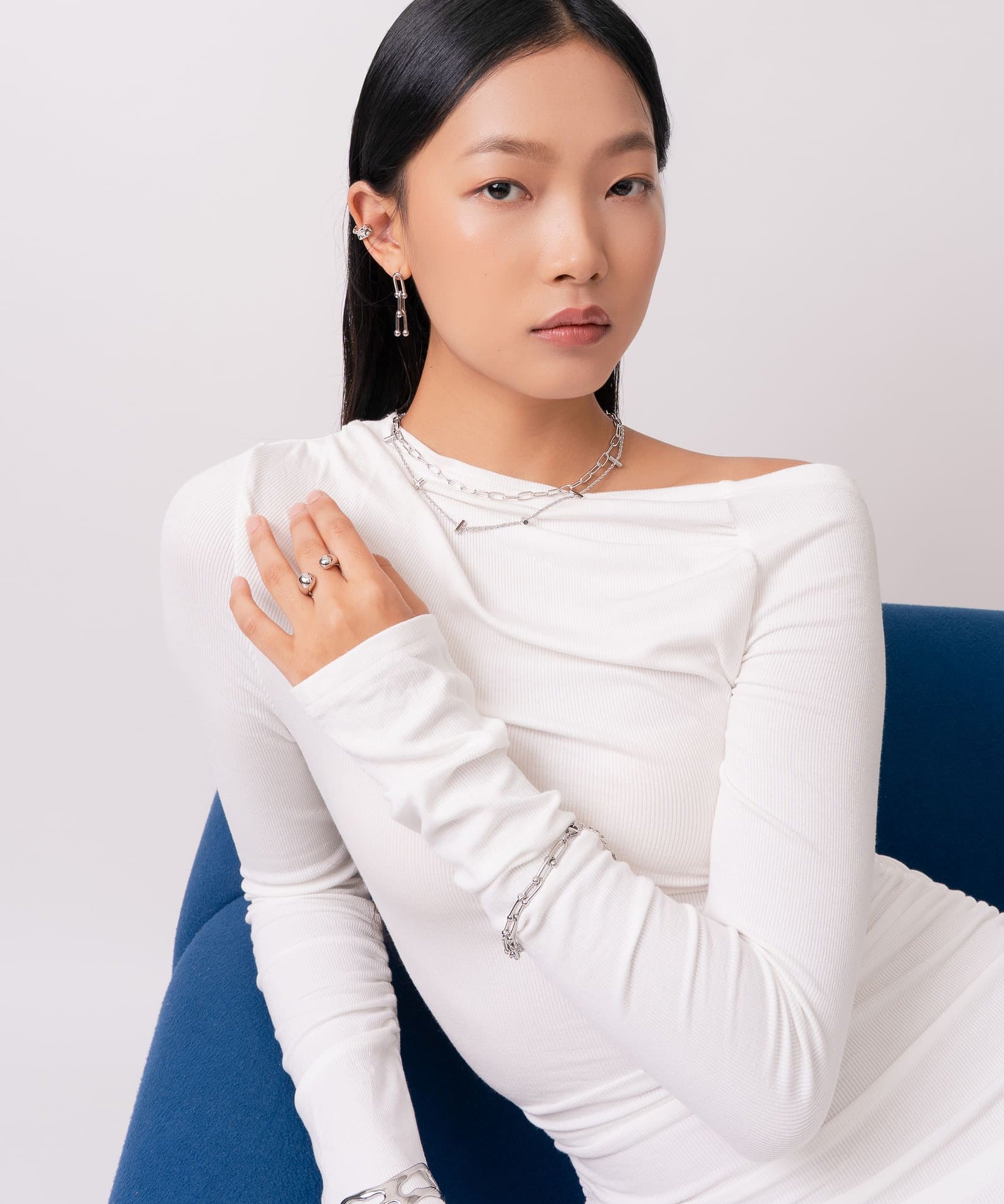 Verona Gold Paperclip Chain Necklace by Lavana, on model with modern elongated polished links 