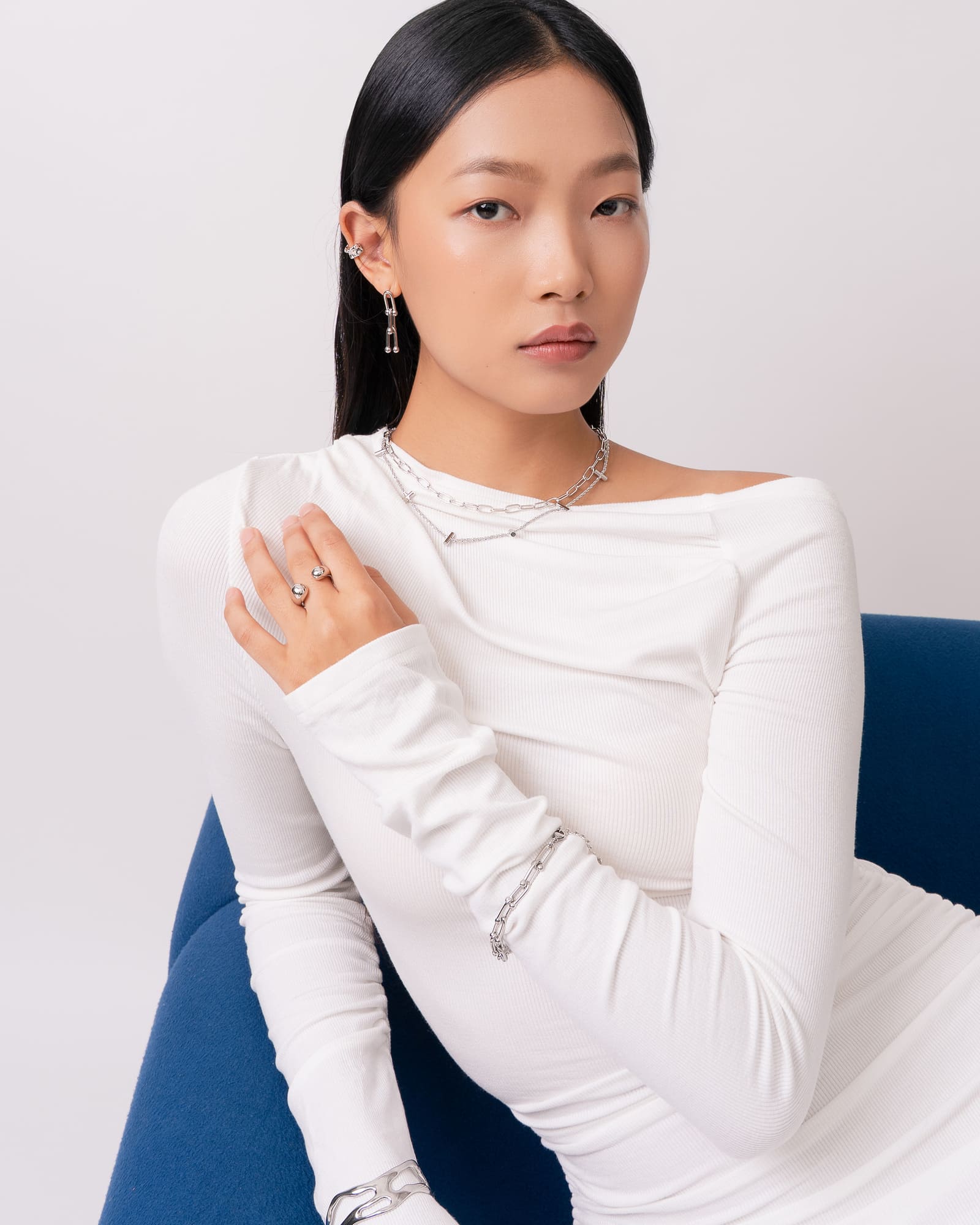 Verona Gold Paperclip Chain Necklace by Lavana, on model with modern elongated polished links 