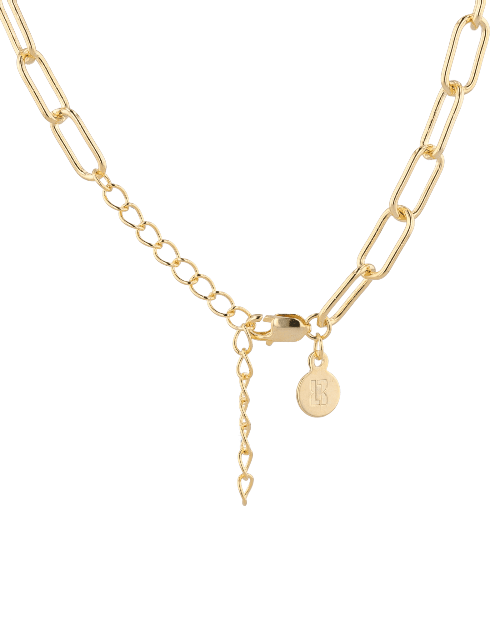 Verona Gold Paperclip Chain Necklace by Lavana, with elongated, polished links, clasp