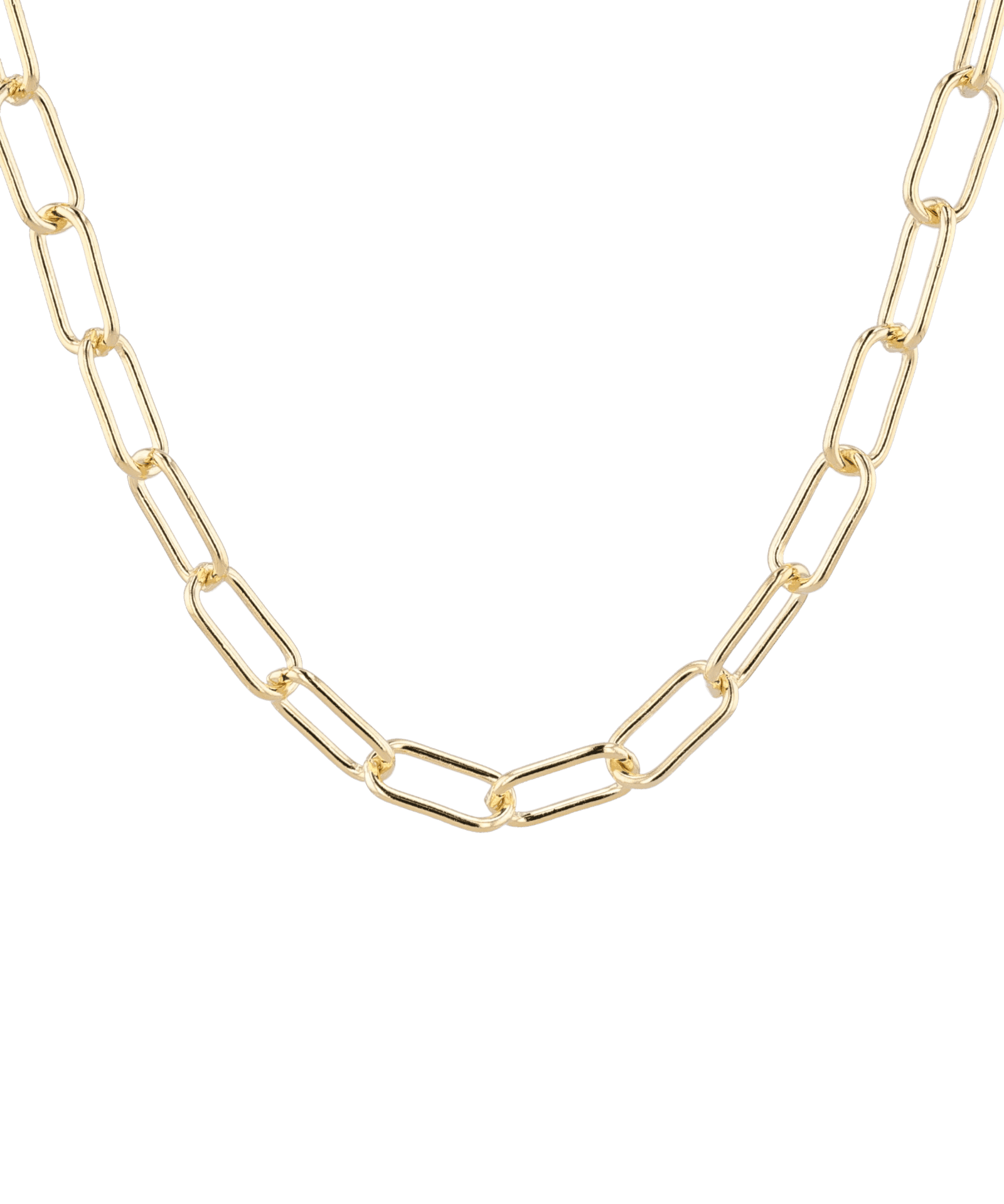 Verona Gold Paperclip Chain Necklace by Lavana, with elongated, polished links, front view
