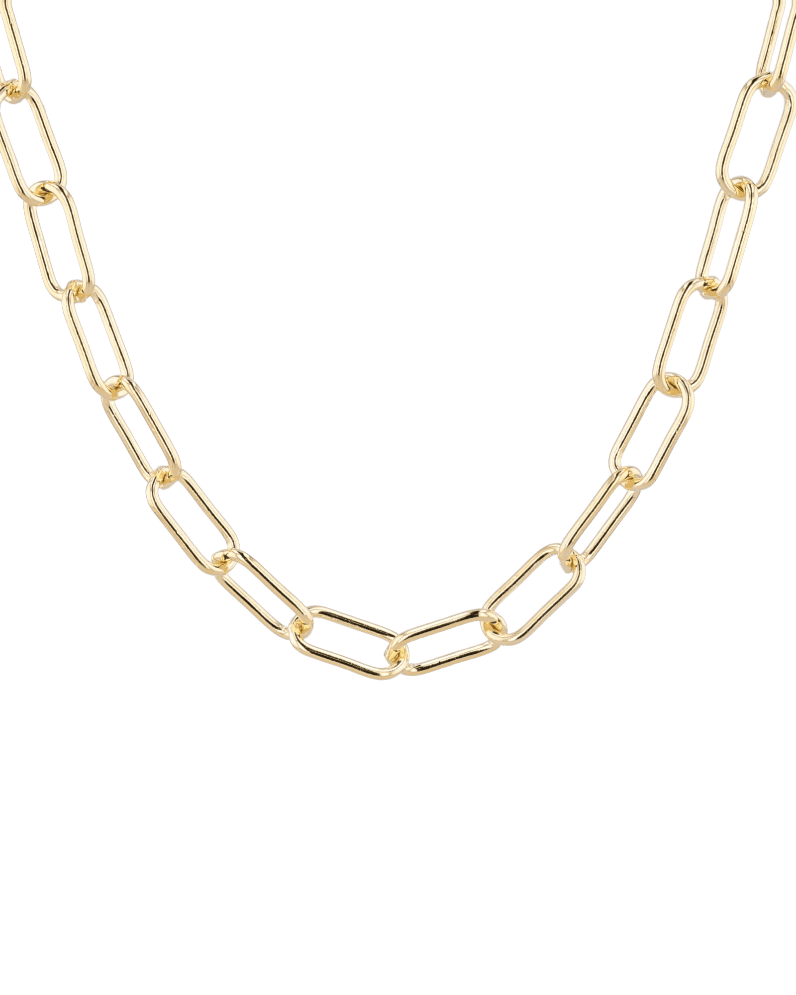 Verona Gold Paperclip Chain Necklace by Lavana, with elongated, polished links, front view