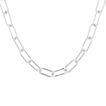 Verona Sterling Silver Paperclip Chain Necklace by Lavana, with elongated, polished links, front view