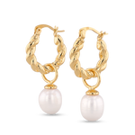 Vieste gold pearl hoop earrings by Lavana with rope hoop and freshwater pearl charm