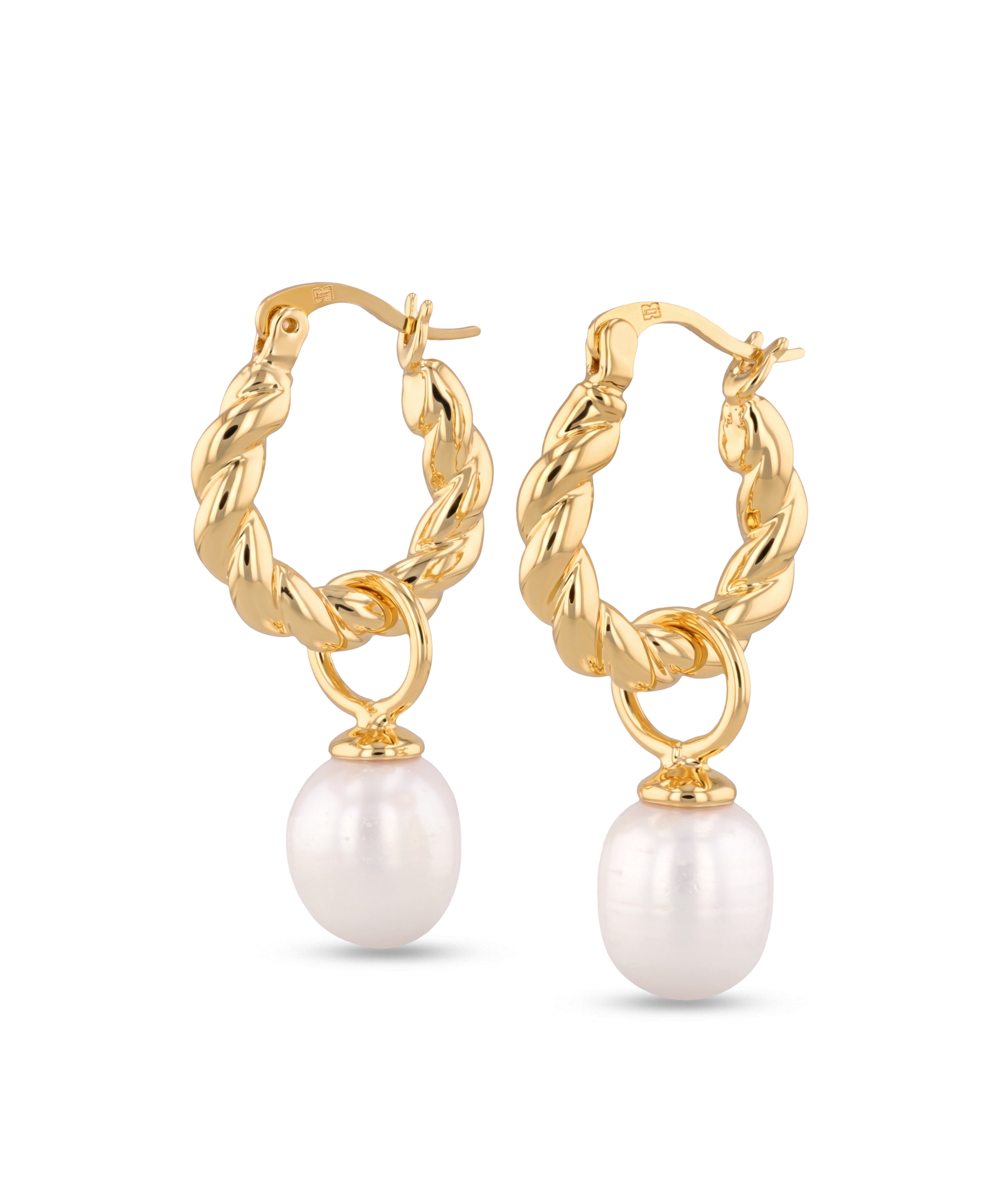 Vieste gold pearl hoop earrings by Lavana with rope hoop and freshwater pearl charm