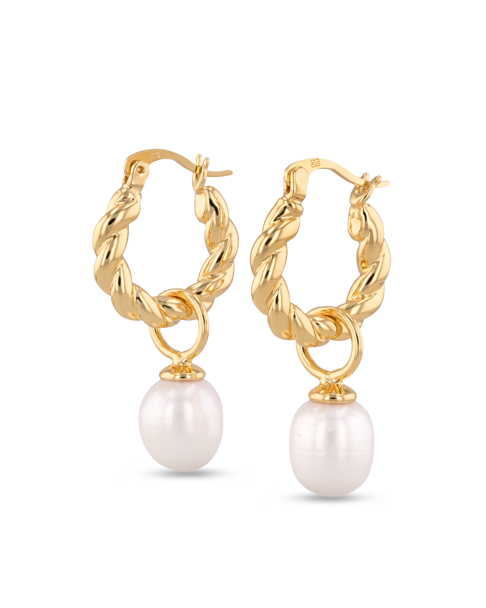 Vieste gold pearl hoop earrings by Lavana with rope hoop and freshwater pearl charm