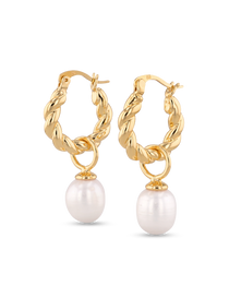 Vieste gold pearl hoop earrings by Lavana with rope hoop and freshwater pearl charm