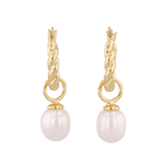 Vieste gold pearl hoop earrings by Lavana with rope hoop and freshwater pearl charm