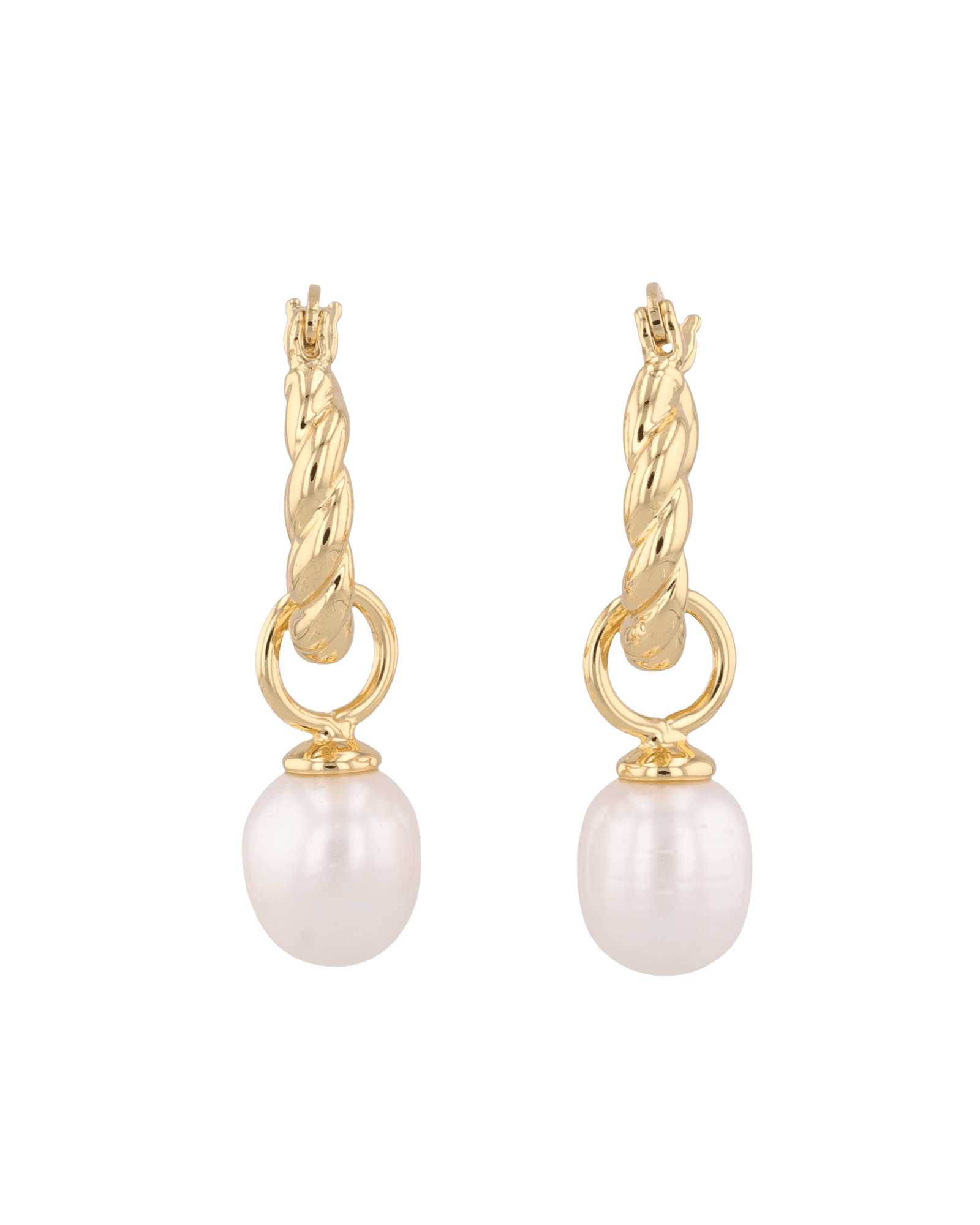 Vieste gold pearl hoop earrings by Lavana with rope hoop and freshwater pearl charm