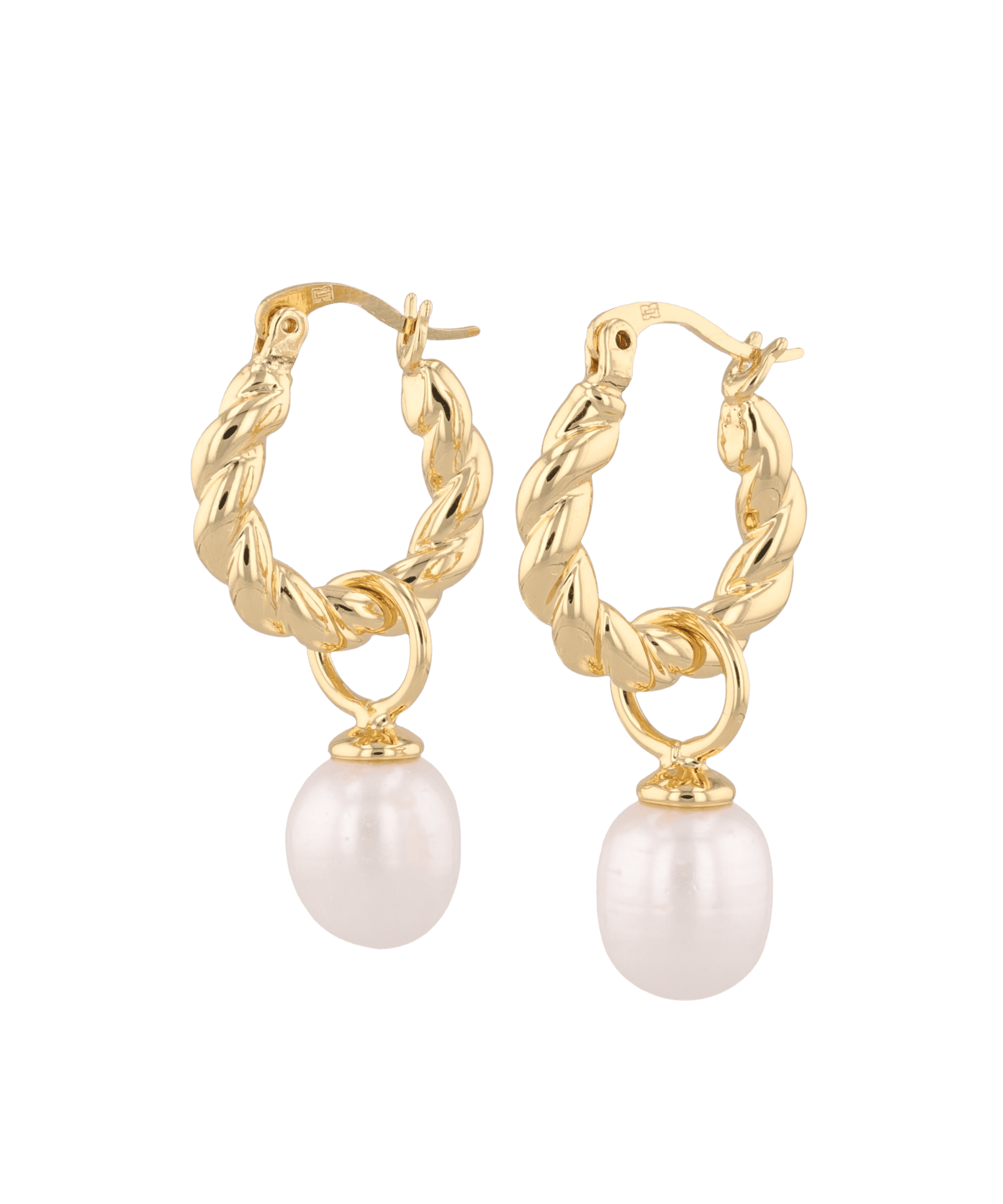 Vieste gold pearl hoop earrings by Lavana with rope hoop and freshwater pearl charm