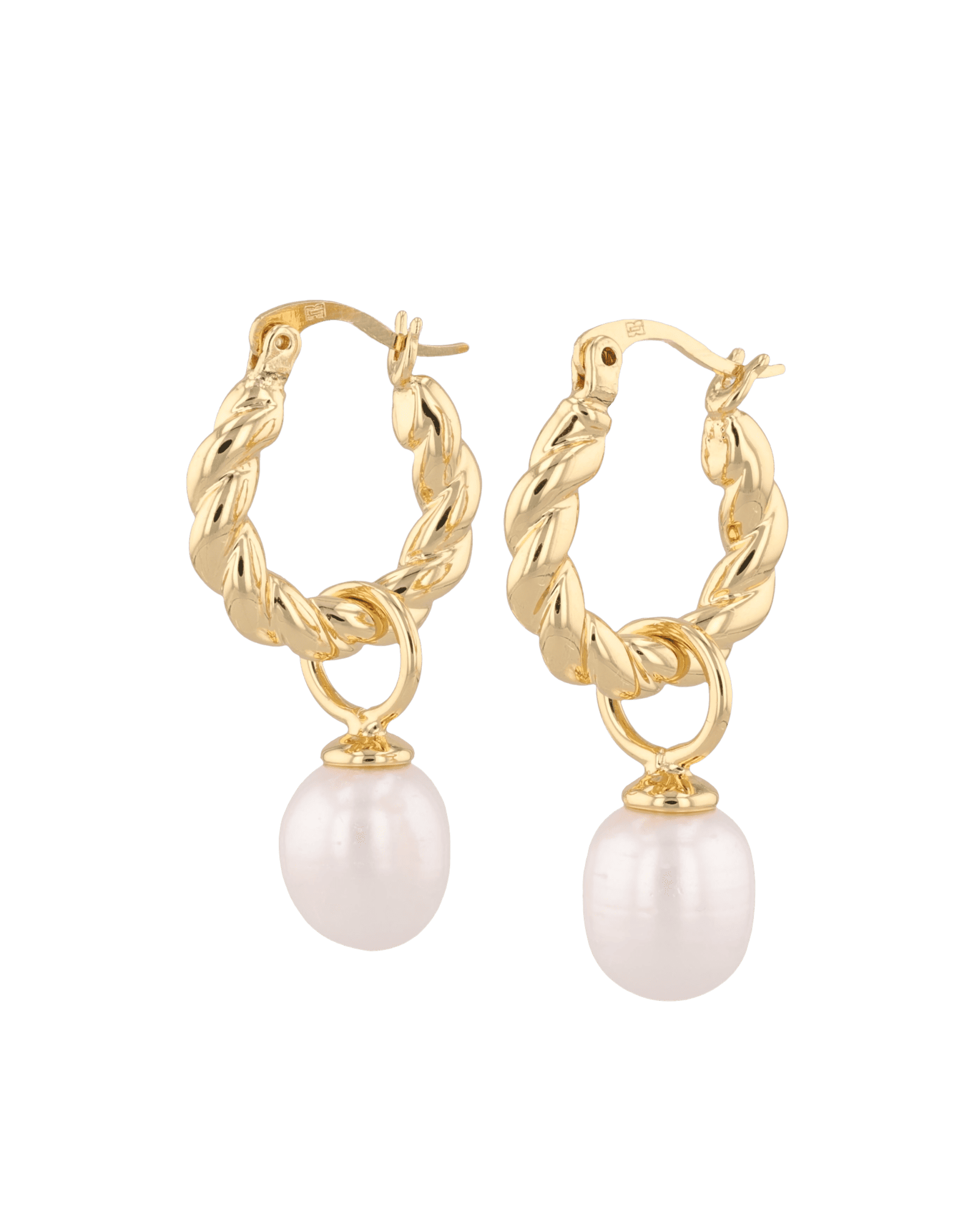 Vieste gold pearl hoop earrings by Lavana with rope hoop and freshwater pearl charm