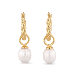 Vieste gold pearl hoop earrings by Lavana with rope hoop and freshwater pearl charm