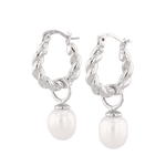 Vieste silver pearl hoop earrings by Lavana with rope hoop and freshwater pearl charm