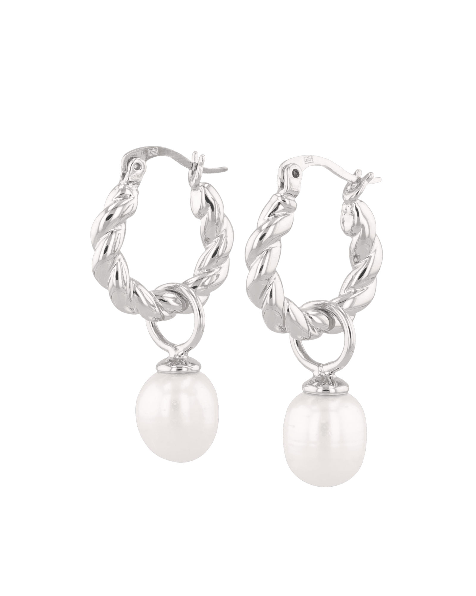 Vieste silver pearl hoop earrings by Lavana with rope hoop and freshwater pearl charm