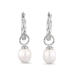 Vieste silver pearl hoop earrings by Lavana with rope hoop and freshwater pearl charm
