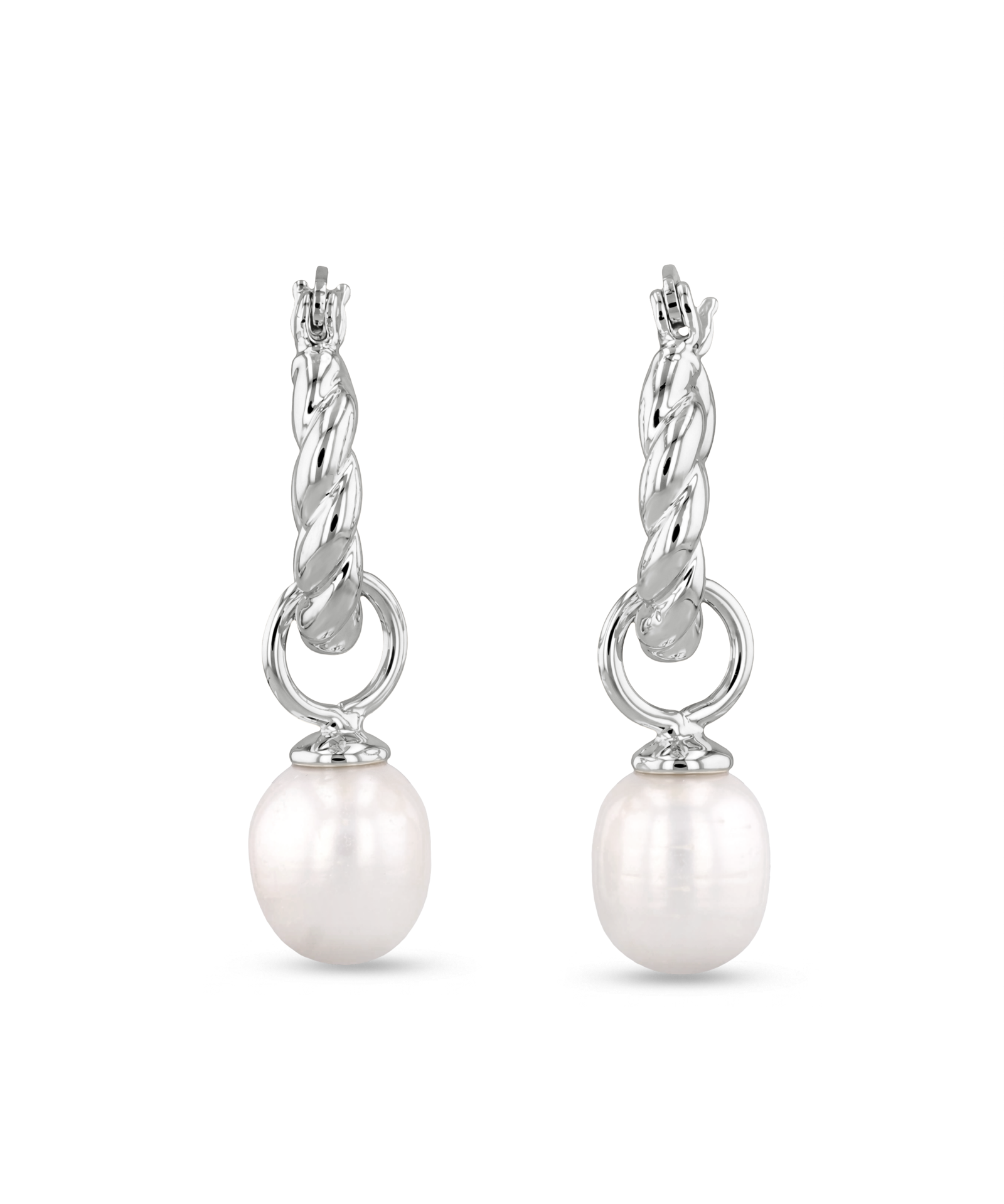 Vieste silver pearl hoop earrings by Lavana with rope hoop and freshwater pearl charm