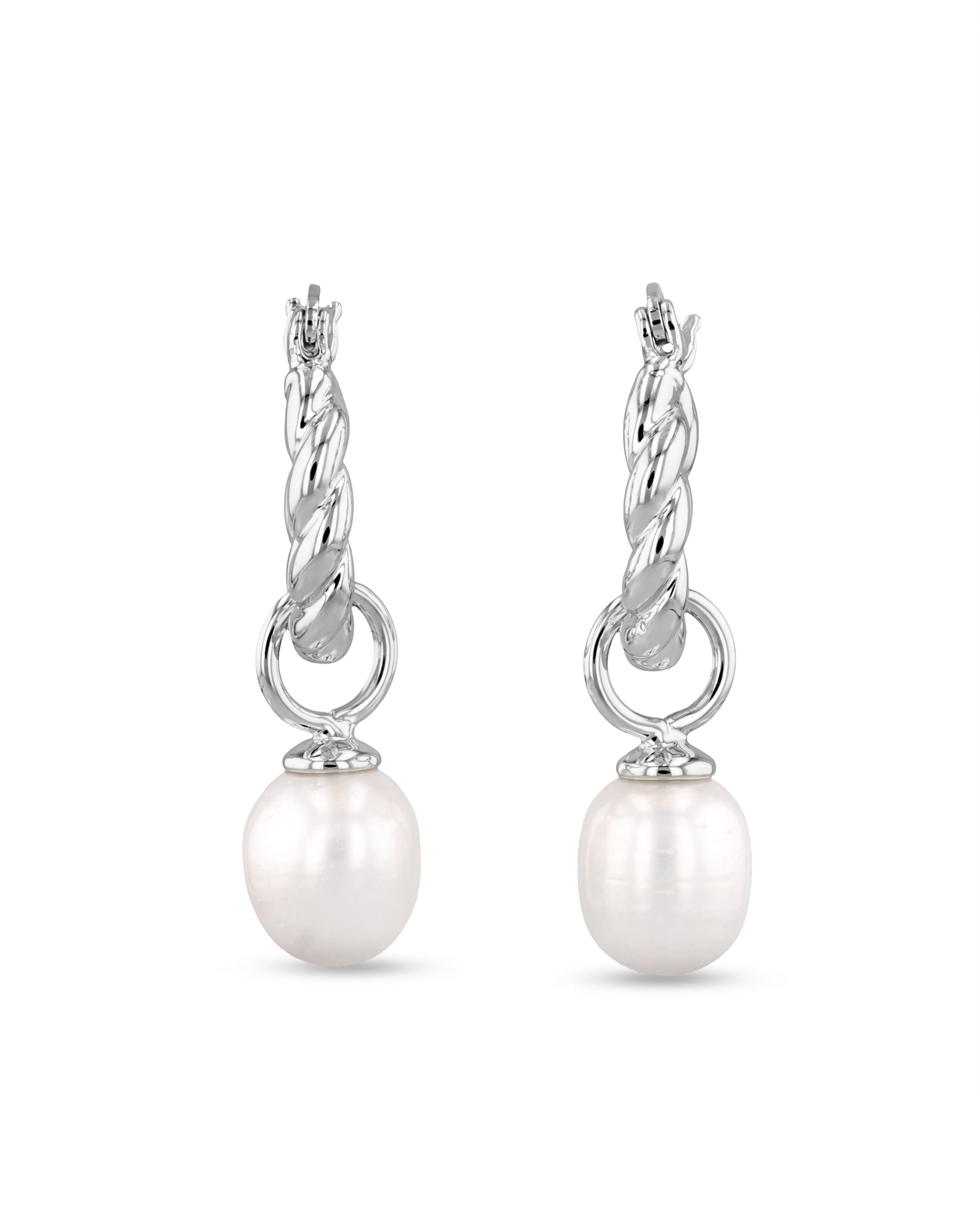 Vieste silver pearl hoop earrings by Lavana with rope hoop and freshwater pearl charm