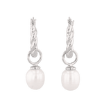 Vieste silver pearl hoop earrings by Lavana with rope hoop and freshwater pearl charm