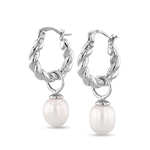 Vieste silver pearl hoop earrings by Lavana with rope hoop and freshwater pearl charm