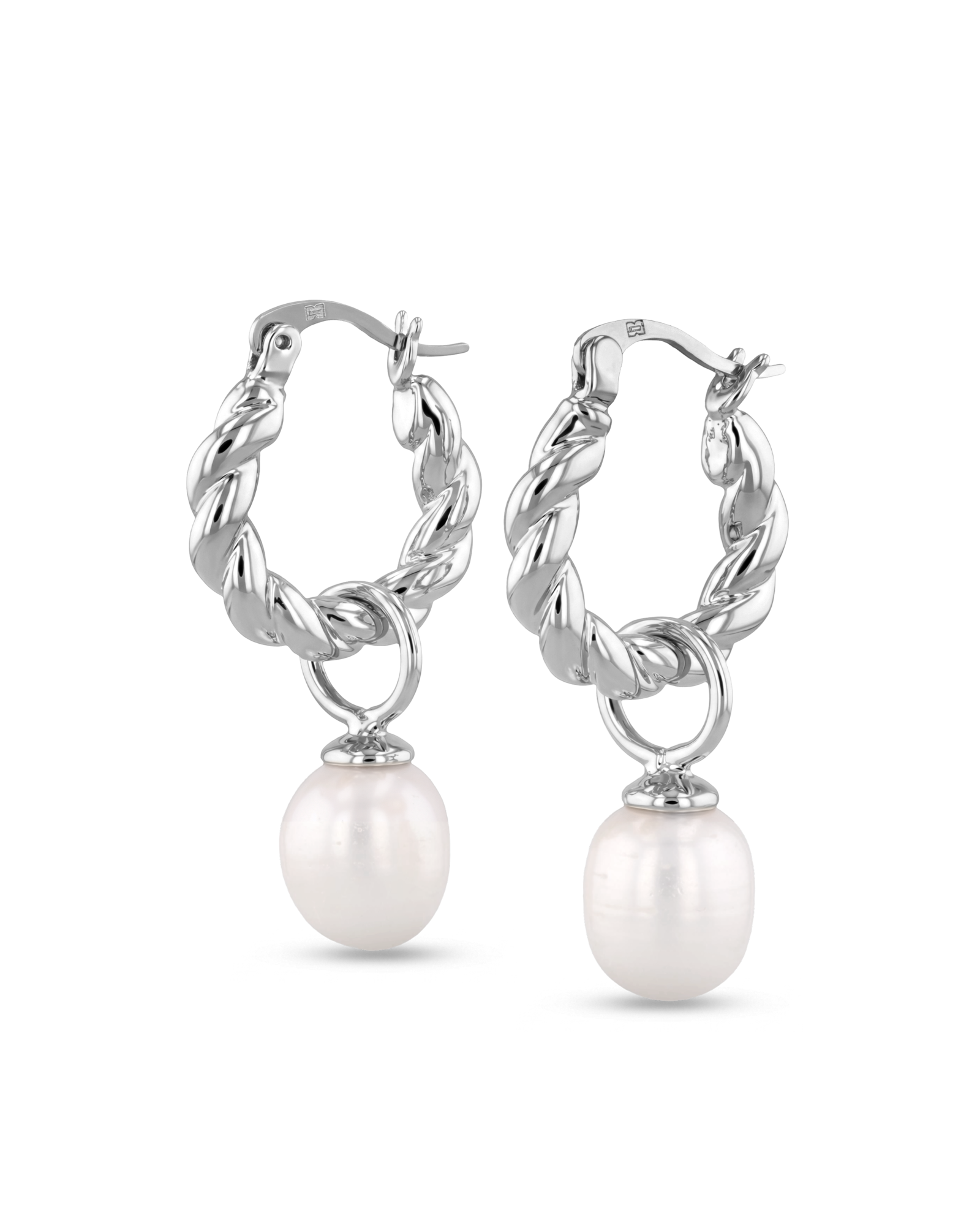 Vieste silver pearl hoop earrings by Lavana with rope hoop and freshwater pearl charm