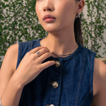 Vista Charm Gold Chain Necklace by Lavana, on model; chunky chain with modern front charm ring