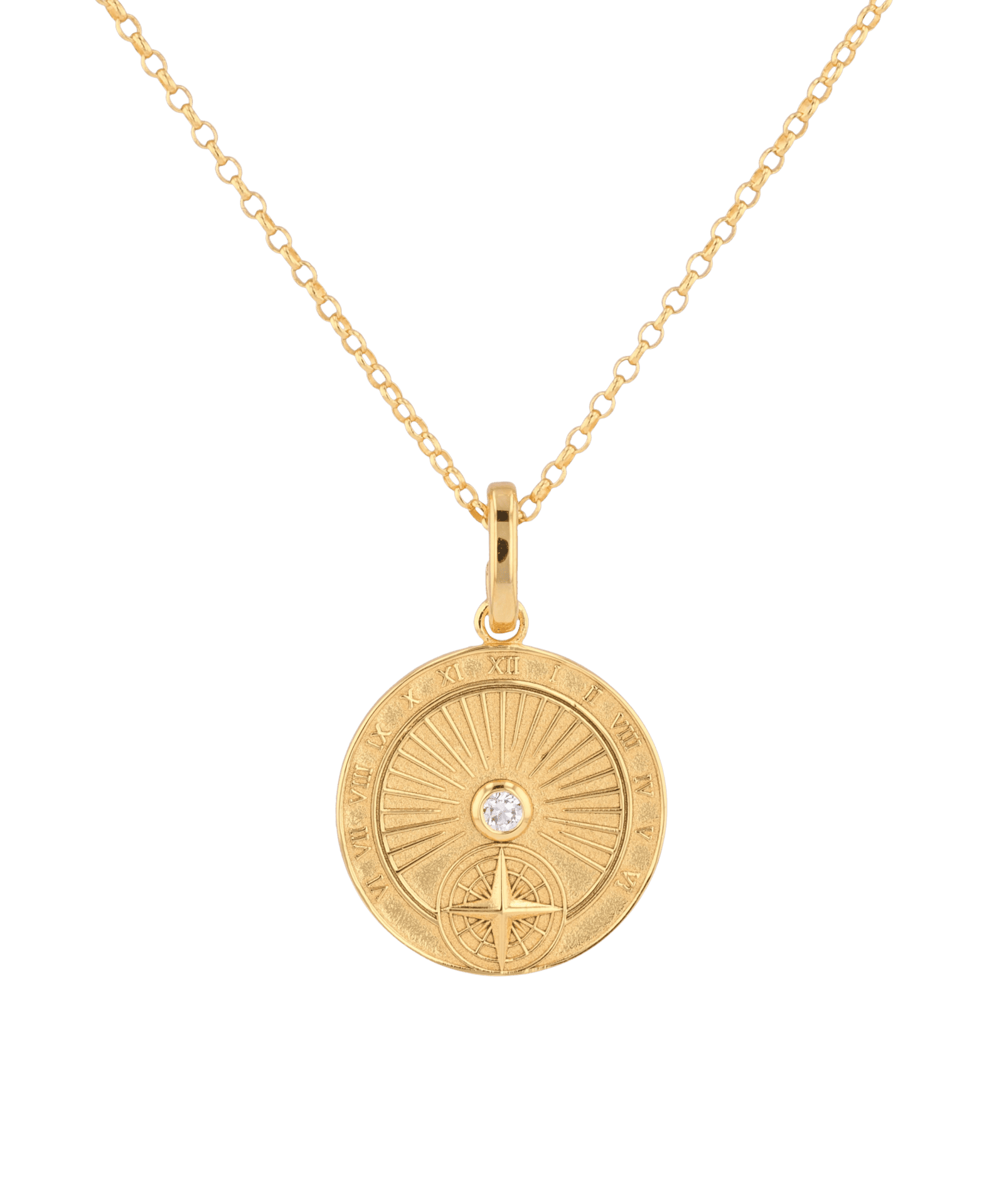 Voyage Compass Diamond Pendant by Lavana in 18k gold plated sterling silver with polished compass face