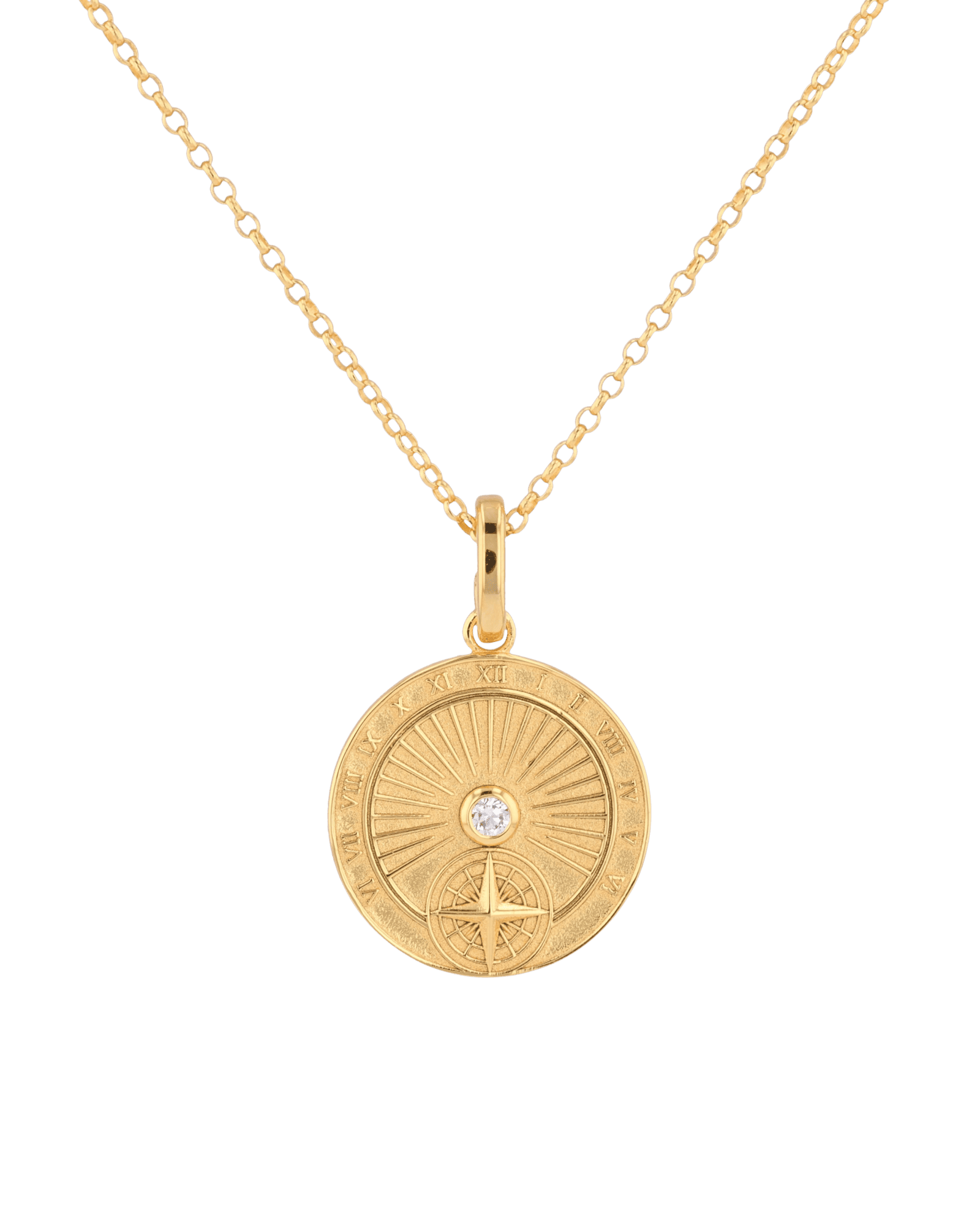 Voyage Compass Diamond Pendant by Lavana in 18k gold plated sterling silver with polished compass face